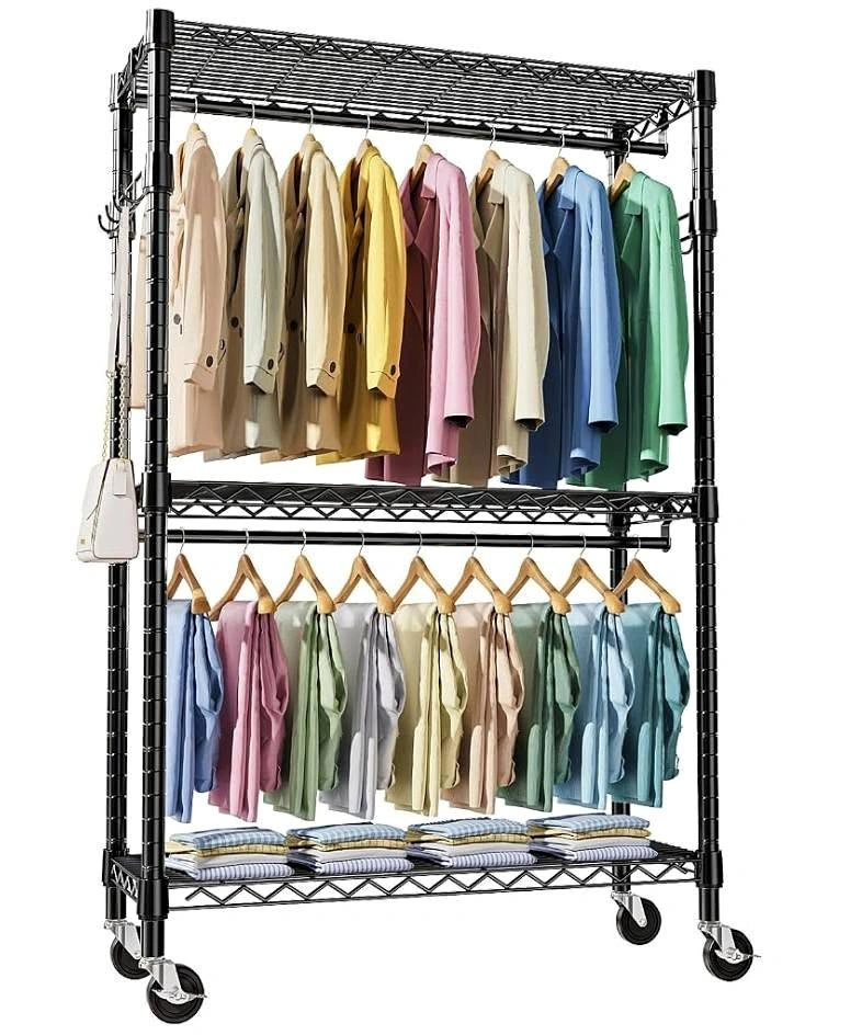 Large Adjustable Black Metal Clothing Rack