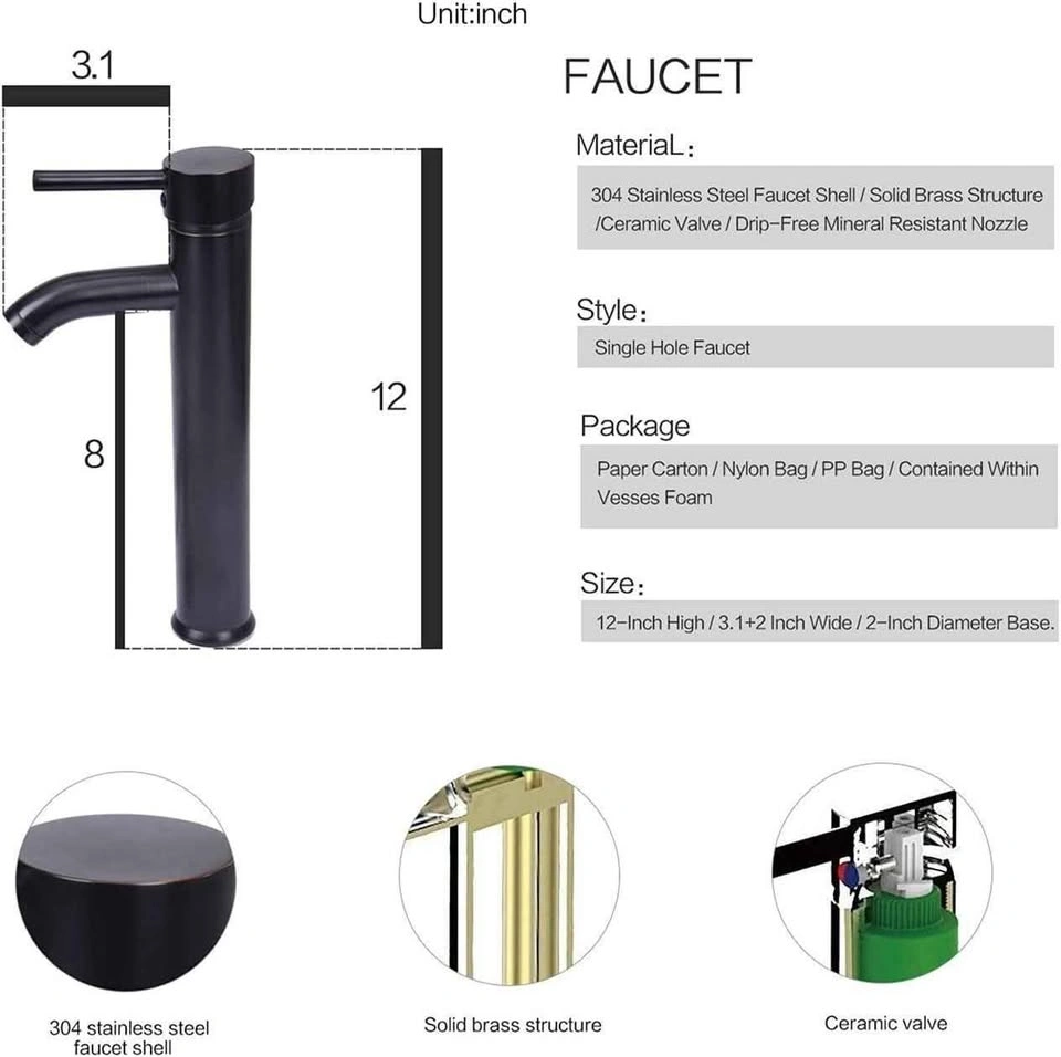 Modern Black and White Ceramic Vessel Sink with Matte Black Fauc - photo 3