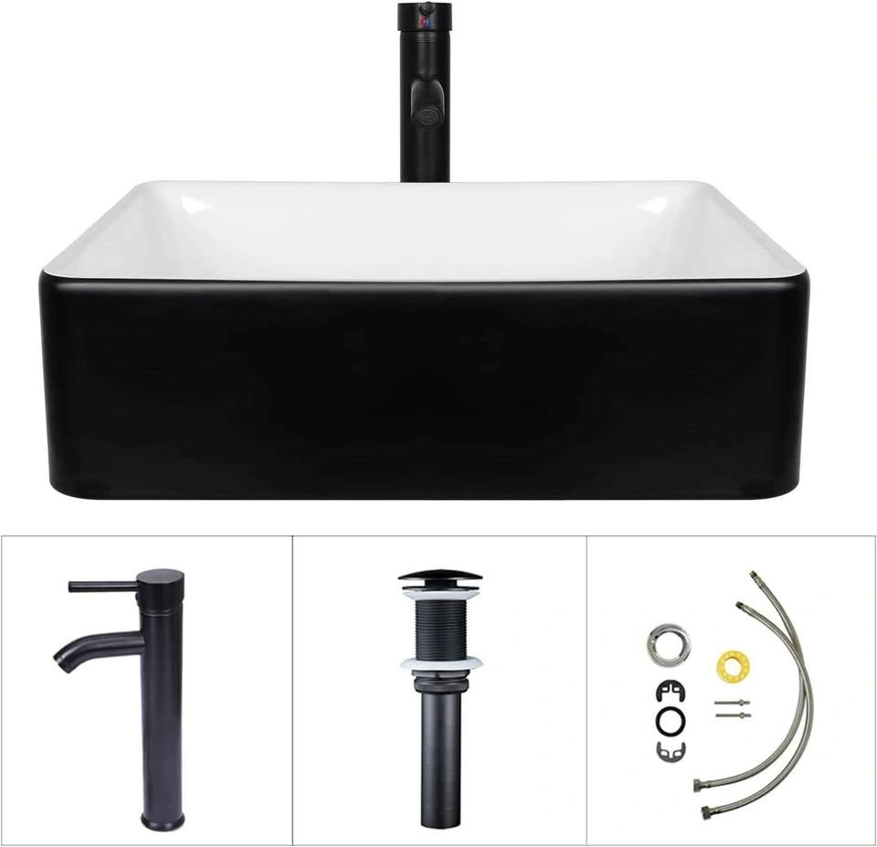 Modern Black and White Ceramic Vessel Sink with Matte Black Fauc - photo 4