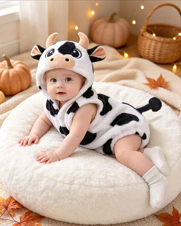 6-9 month baby's Cow Hooded Sleeveless Romper