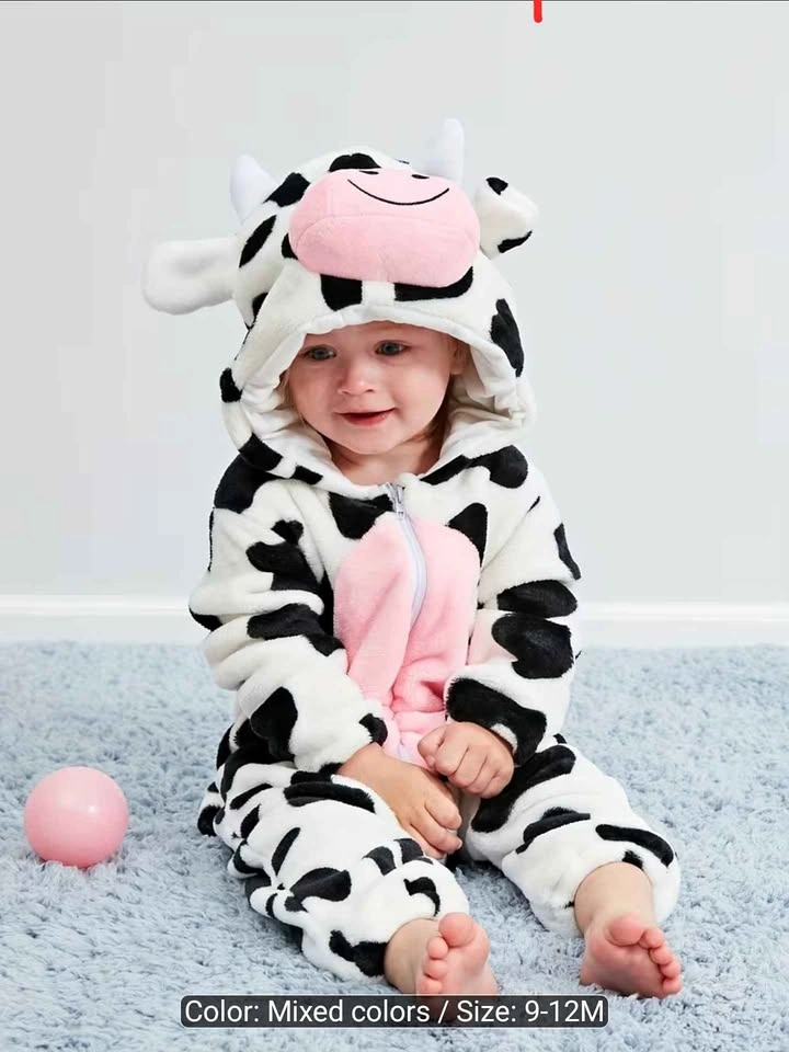 9-12 Month Cow-Shaped Plush Baby Onesie