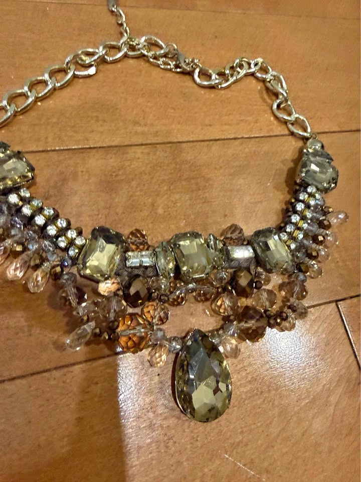Gold-Tone Statement Necklace with Champagne Crystals