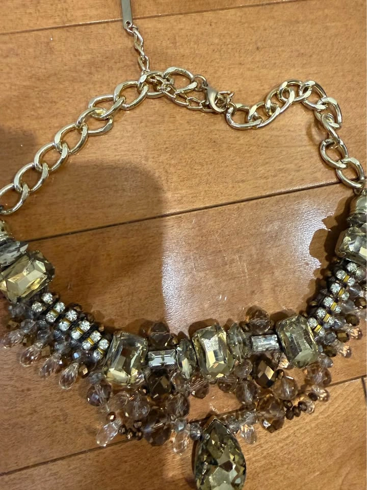 Gold-Tone Statement Necklace with Champagne Crystals - photo 4