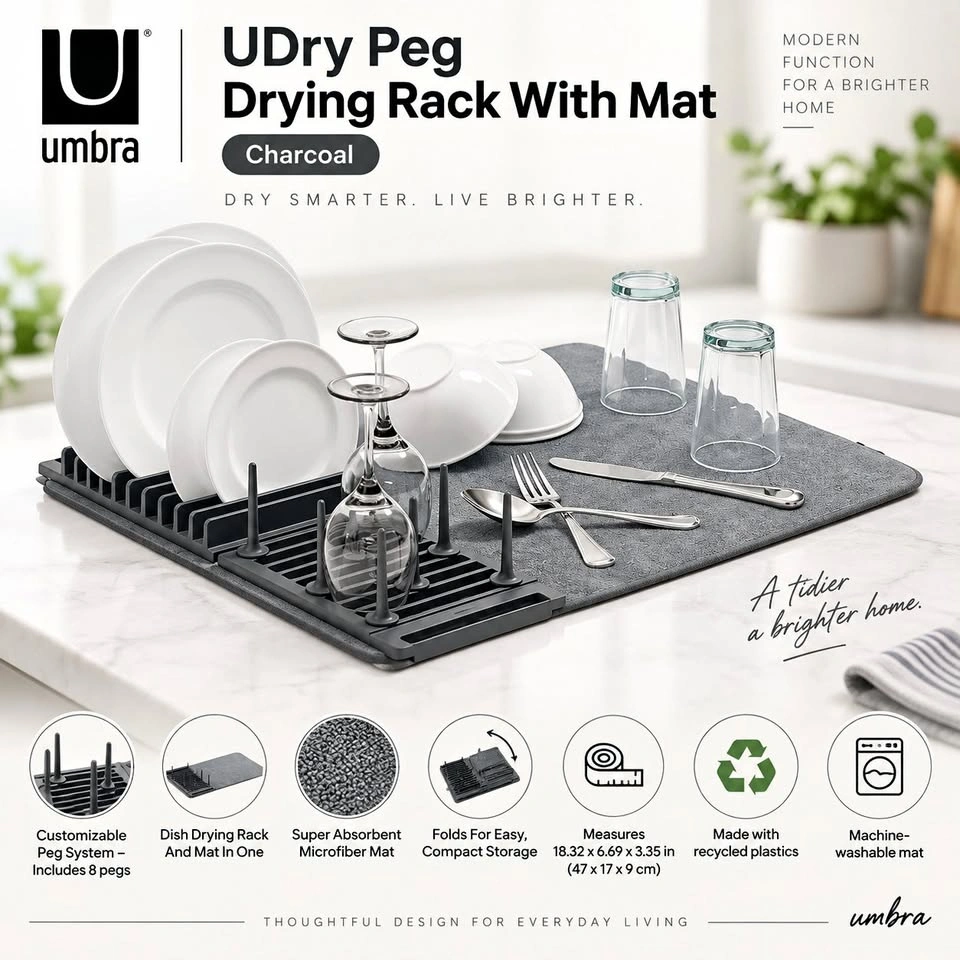 Umbra UDry Peg Drying Rack with Mat – Charcoal
