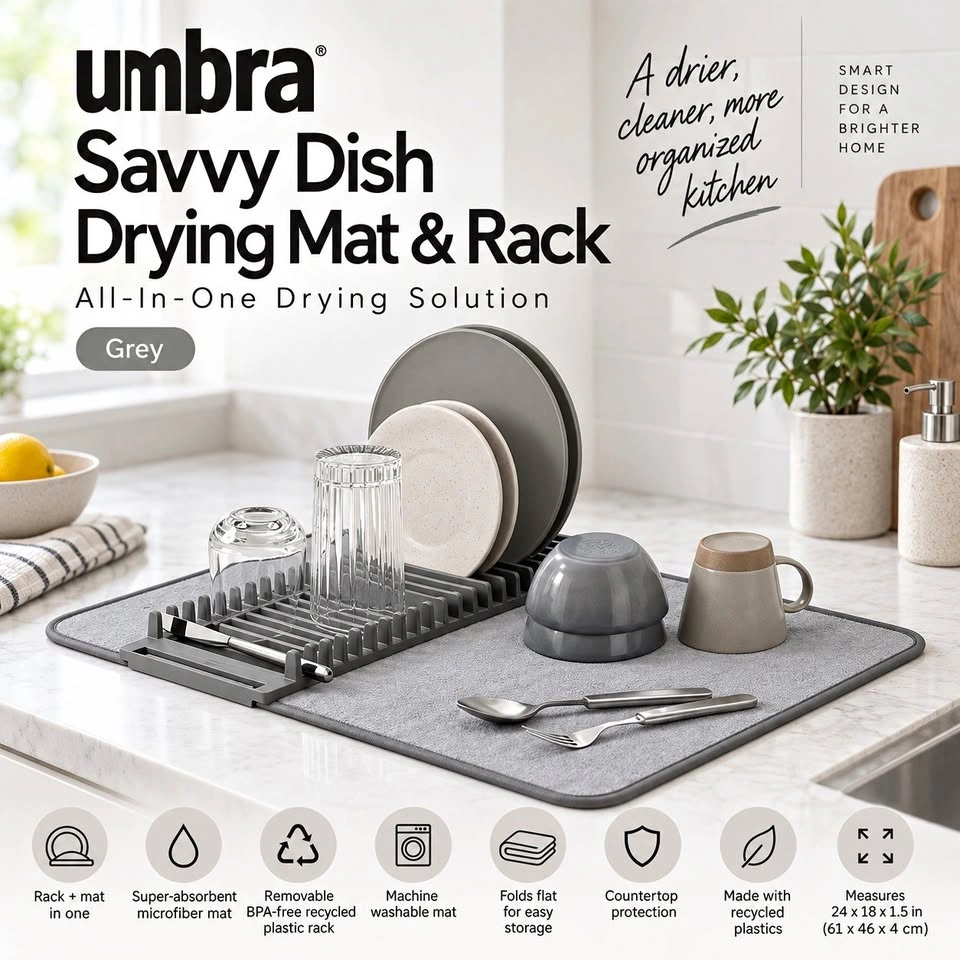 Umbra Savvy Dish Drying Mat & Rack – Grey
