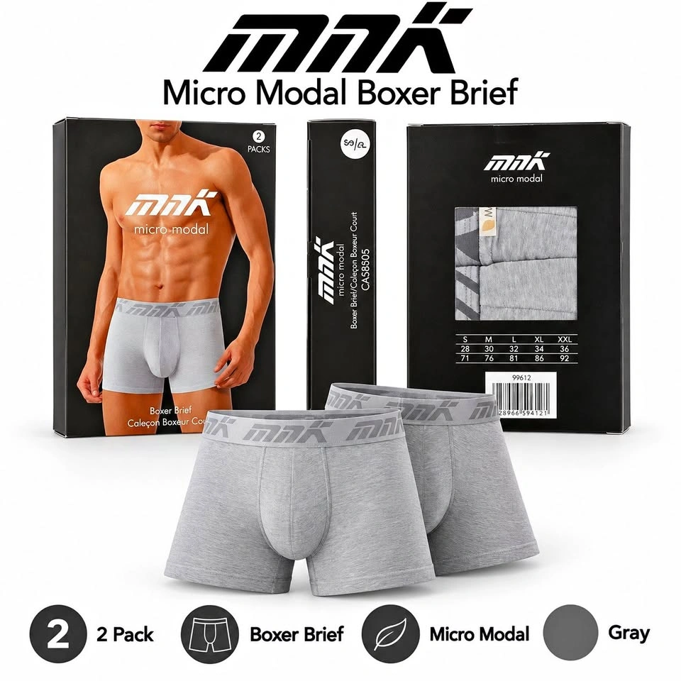 MNK Micro Modal Boxer Brief 2-Pack – Gray, Size S