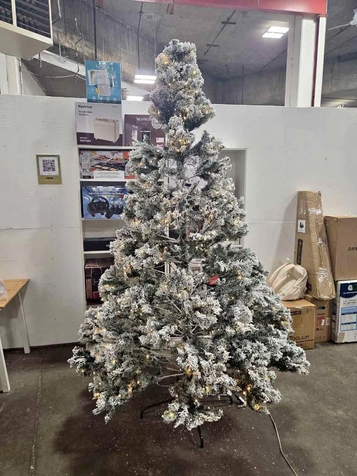 Happygrill 9FT Pre-Lit Flocked Christmas Tree
