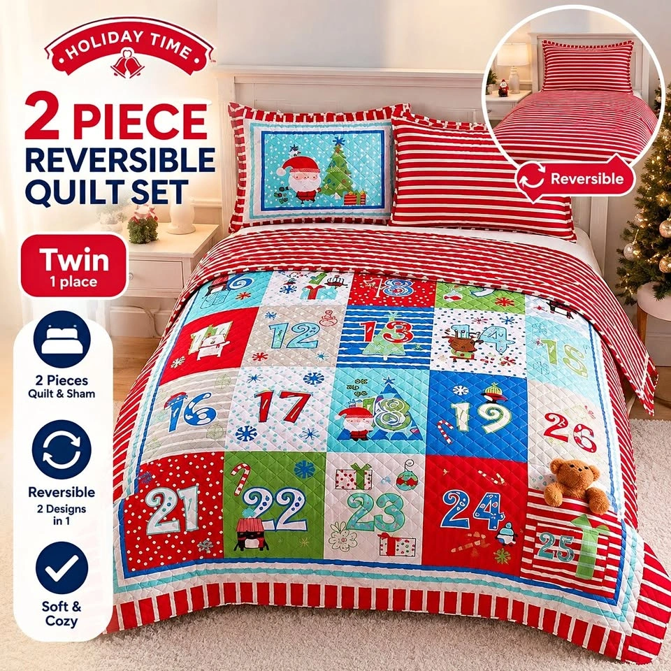 Holiday Time 2-Piece Reversible Quilt Set – Twin, Advent Calenda
