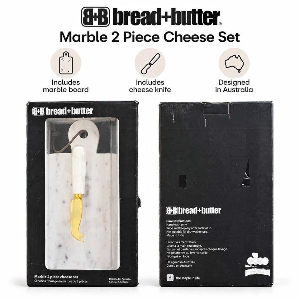 Bread + Butter Marble Cheese Set – 2 Piece with Gold Knife