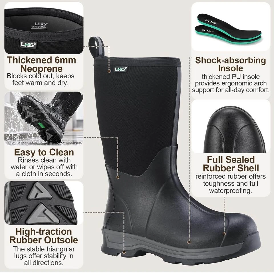 Men's Mid Calf Waterproof Rubber Rain Boots - photo 4