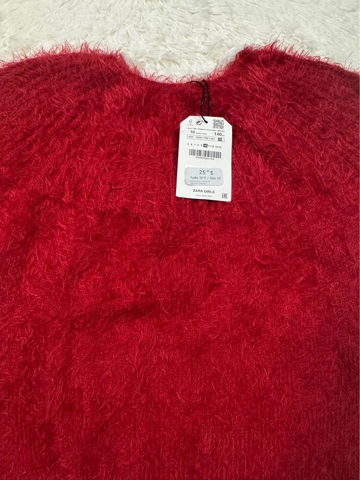 NEW Zara Girls Red Fuzzy Knit Sweater- Size 10 yrs/ 140 cm - photo 2
