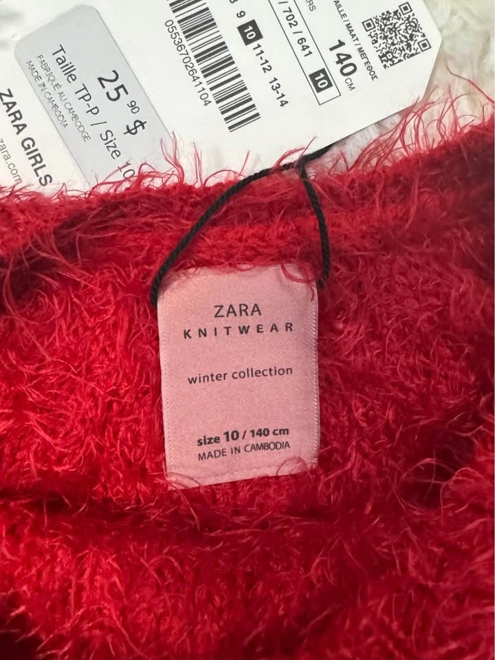NEW Zara Girls Red Fuzzy Knit Sweater- Size 10 yrs/ 140 cm - photo 3