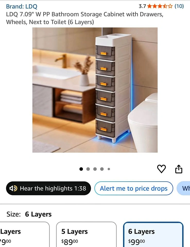 7.09" W PP Bathroom Storage Cabinet with Drawers (6 Layers)