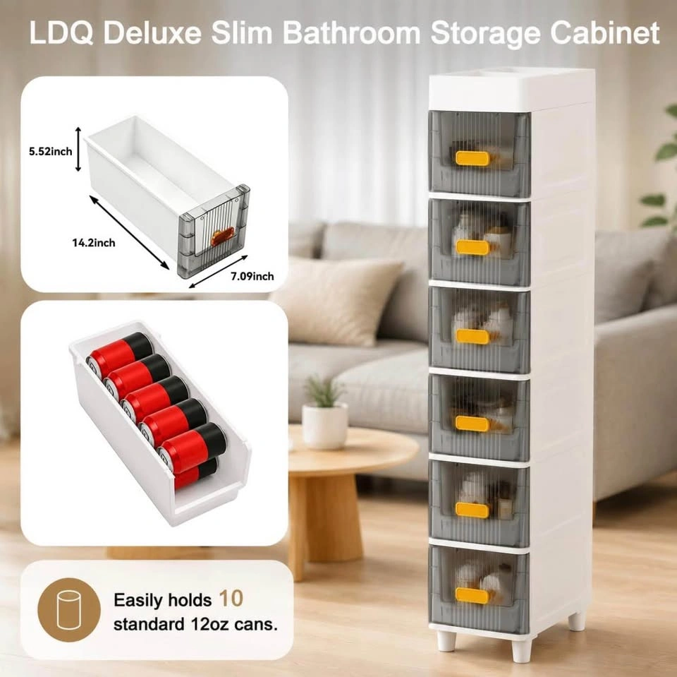 7.09" W PP Bathroom Storage Cabinet with Drawers (6 Layers) - photo 2