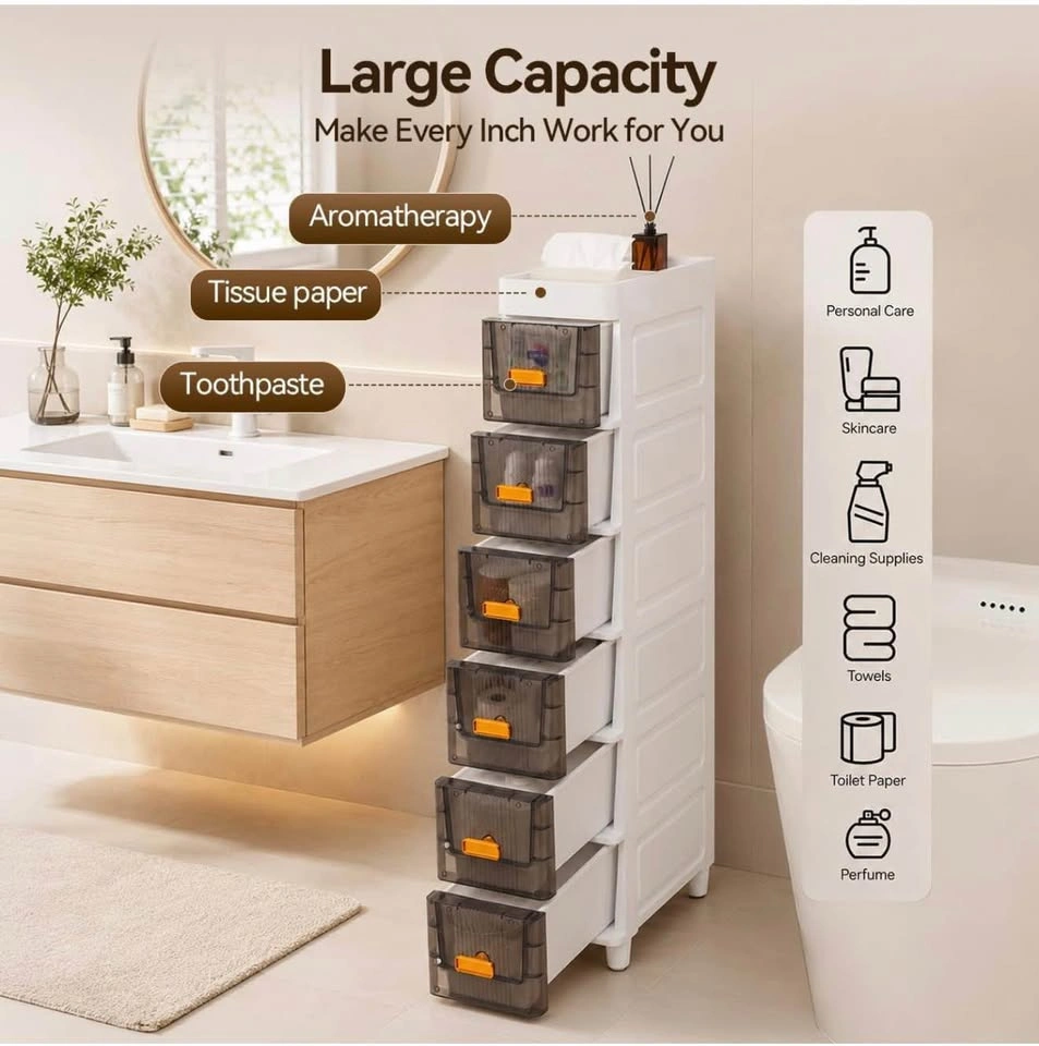 7.09" W PP Bathroom Storage Cabinet with Drawers (6 Layers) - photo 3
