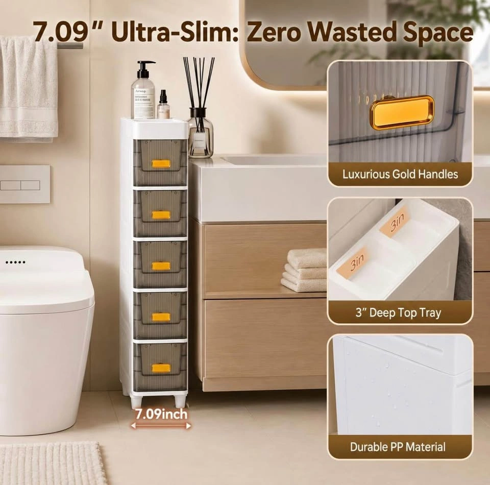 7.09" W PP Bathroom Storage Cabinet with Drawers (6 Layers) - photo 4