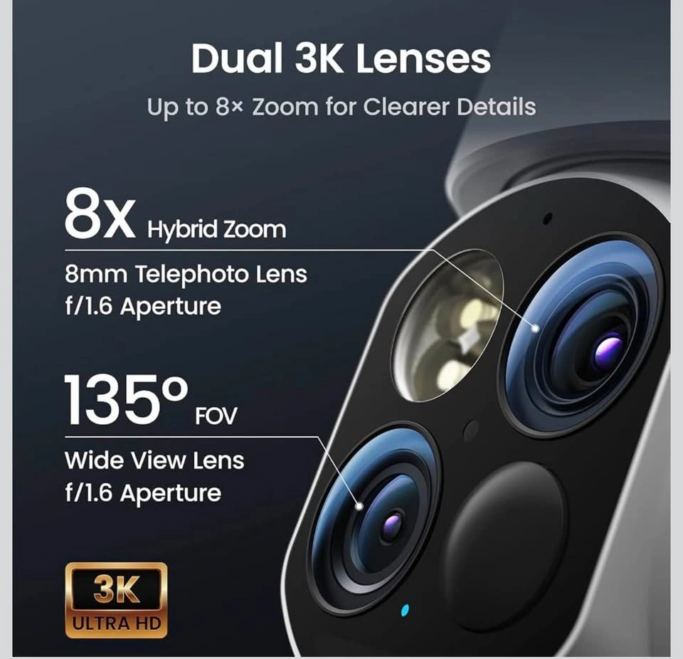 aosu T2 Dual-Lens 3K Telephoto 360° PTZ Solar Security Camera - photo 2