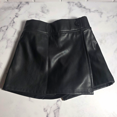 Okie Dokie Girls Black Faux Leather Elastic Waist Skort, Size 2T