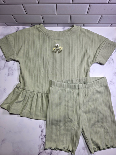 Cat & Jack Girls 2T/3T Green 2pc Cotton Knit Shorts Set