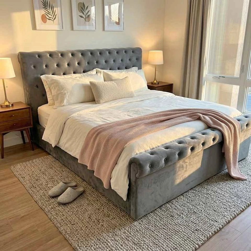 Brand New tufted King bed frame with lift up storage