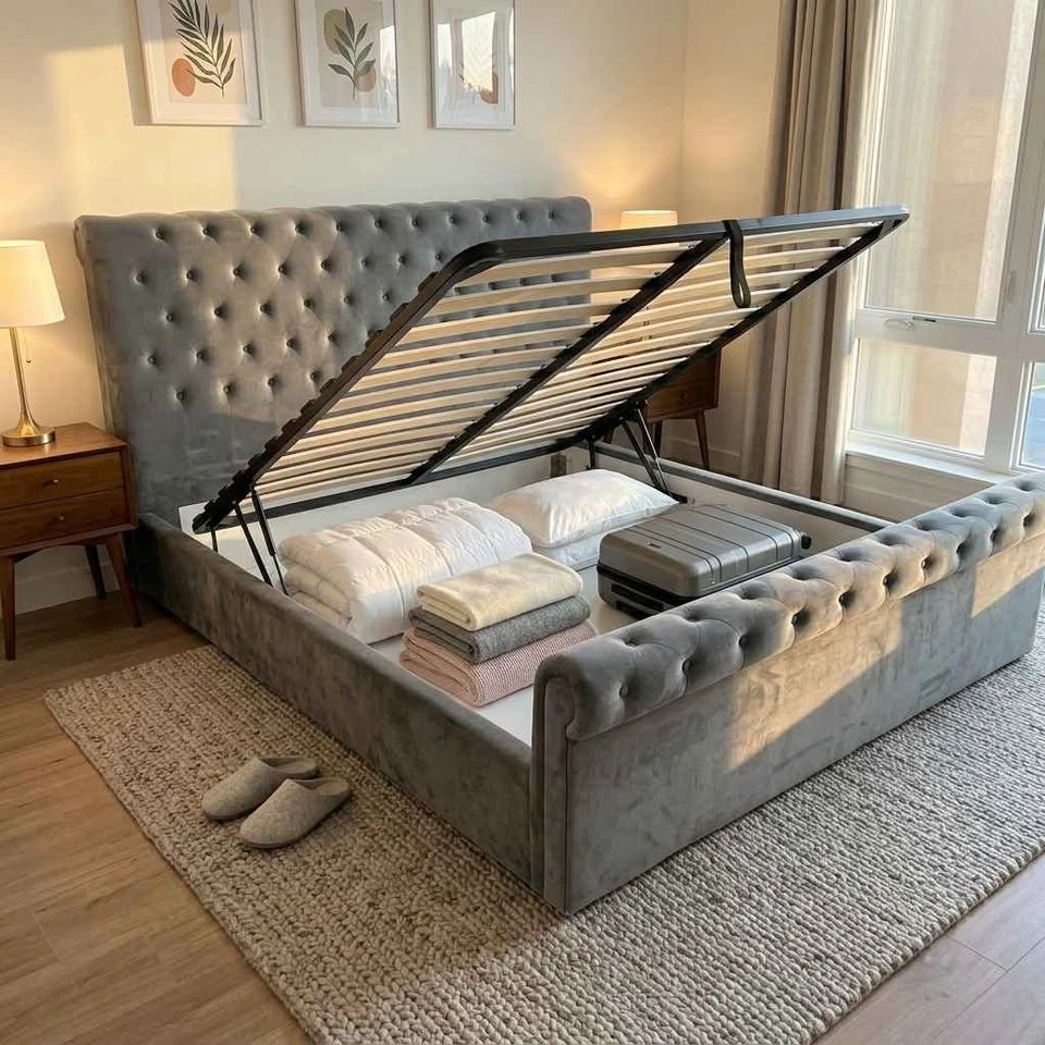 Brand New tufted King bed frame with lift up storage - photo 2