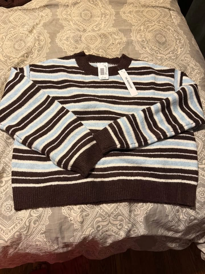 BNWT Striped knit brown & blue fall sweater - photo 3
