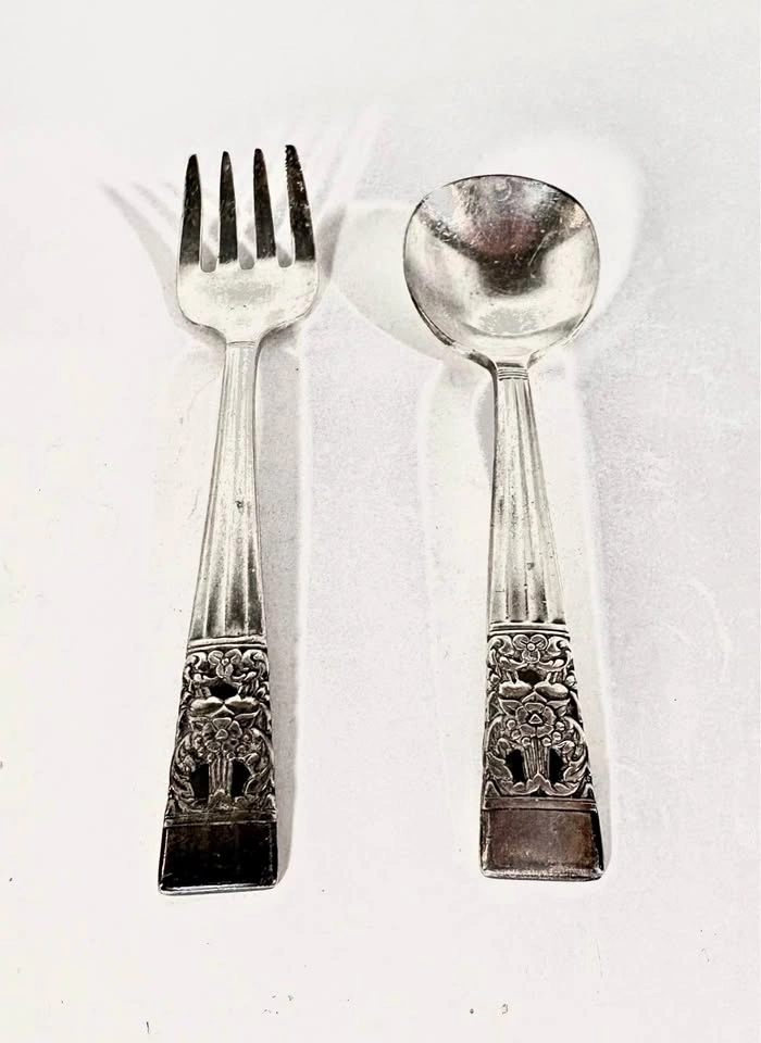 Vintage Silver-Plated Baby Fork and Spoon Set