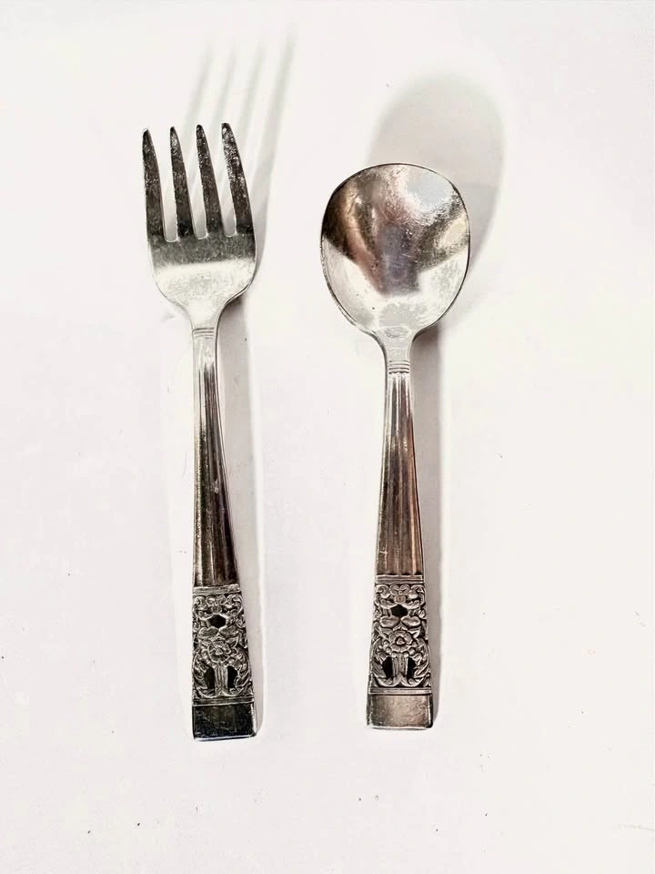 Vintage Silver-Plated Baby Fork and Spoon Set - photo 2