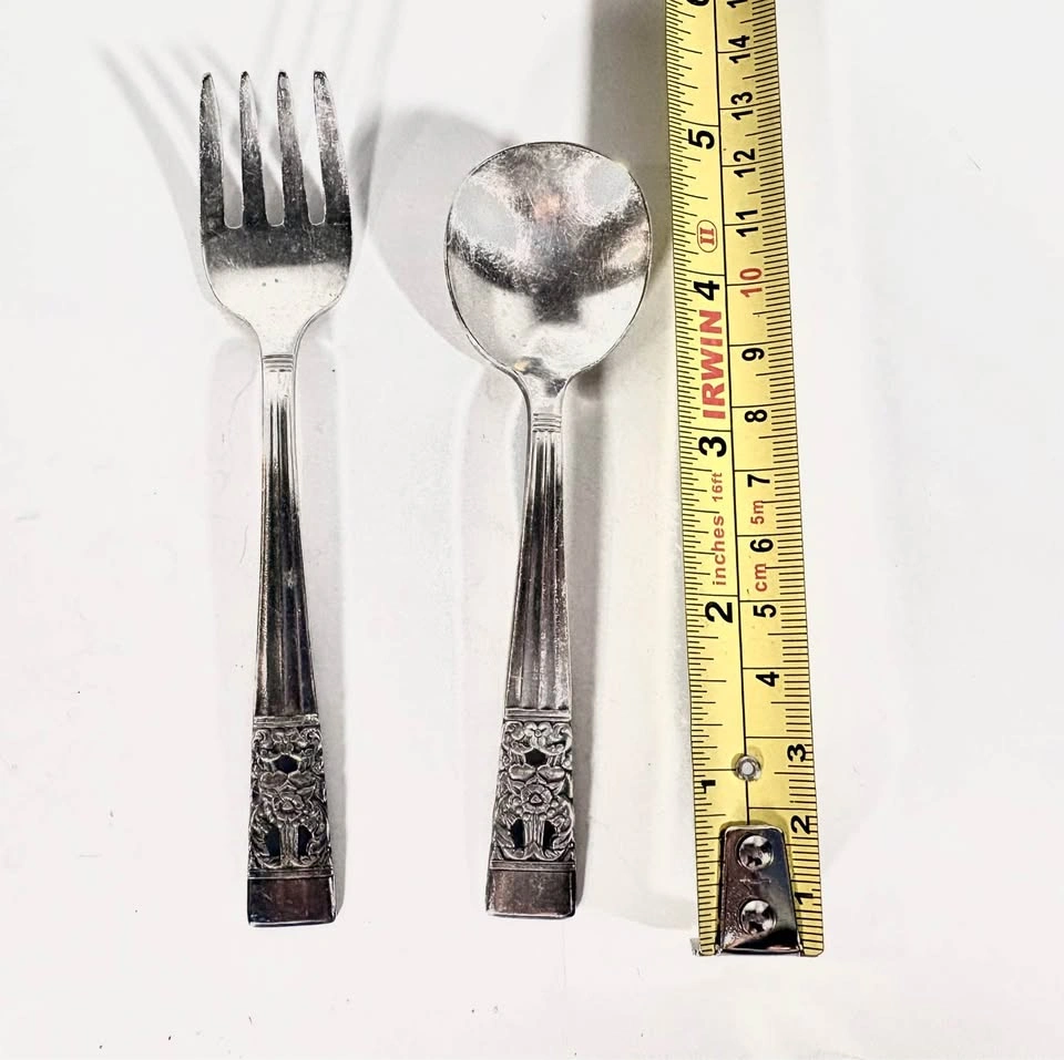 Vintage Silver-Plated Baby Fork and Spoon Set - photo 3