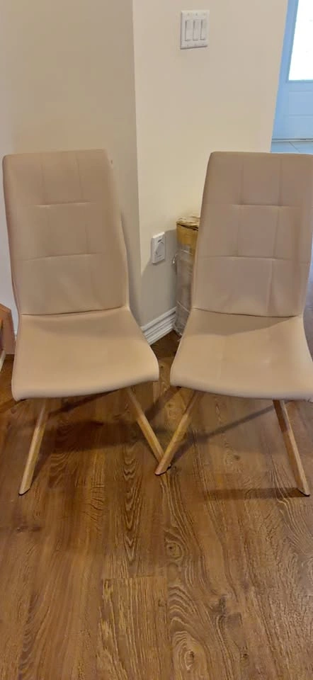 2 Beige Modern Dining Chairs with Wooden Legs