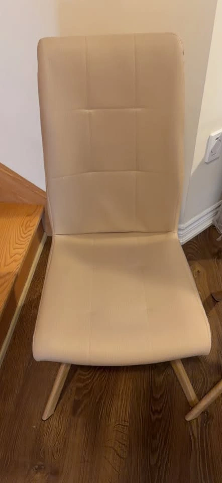 2 Beige Modern Dining Chairs with Wooden Legs - photo 2