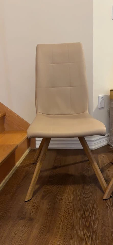 2 Beige Modern Dining Chairs with Wooden Legs - photo 3
