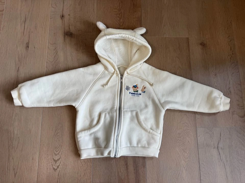Cute Cream Bear Ear Zip Hoodie – Embroidered Teddy Bear – 18-24m - photo 2