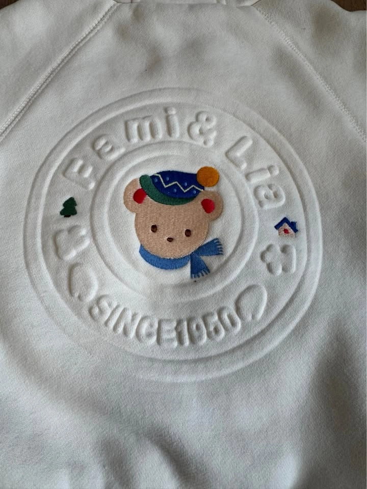Cute Cream Bear Ear Zip Hoodie – Embroidered Teddy Bear – 18-24m - photo 3