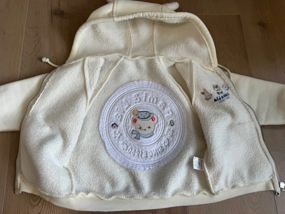 Cute Cream Bear Ear Zip Hoodie – Embroidered Teddy Bear – 18-24m - photo 5