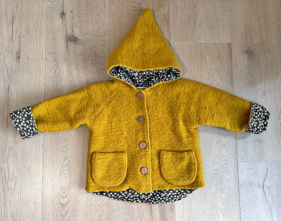 12-18months Kids Mustard Boiled Wool Pixie Hood Coat