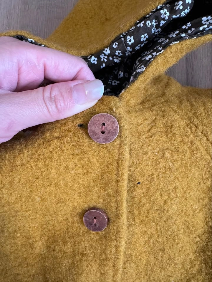 12-18months Kids Mustard Boiled Wool Pixie Hood Coat - photo 3