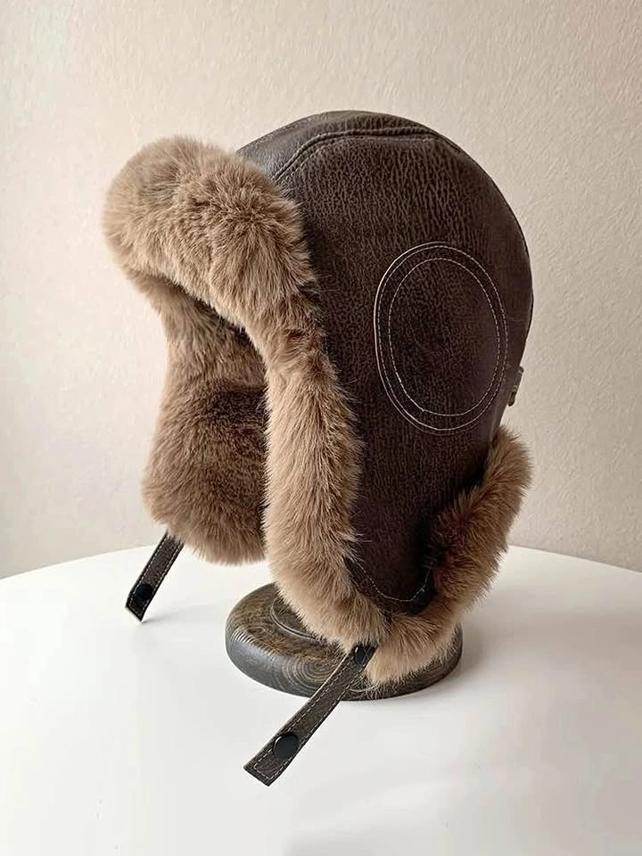 Men Faux Leather Trapper Hat