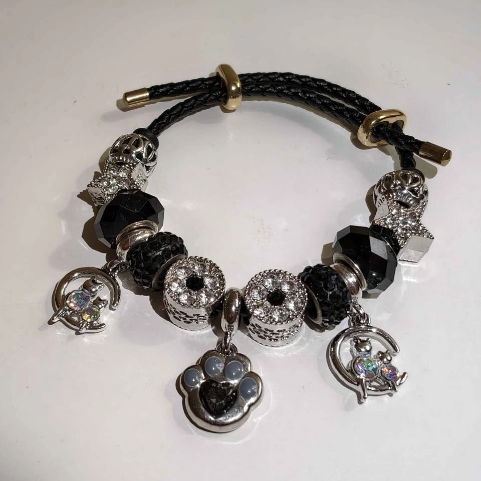 Perfect gift for her! Black Cord Charm Bracelet