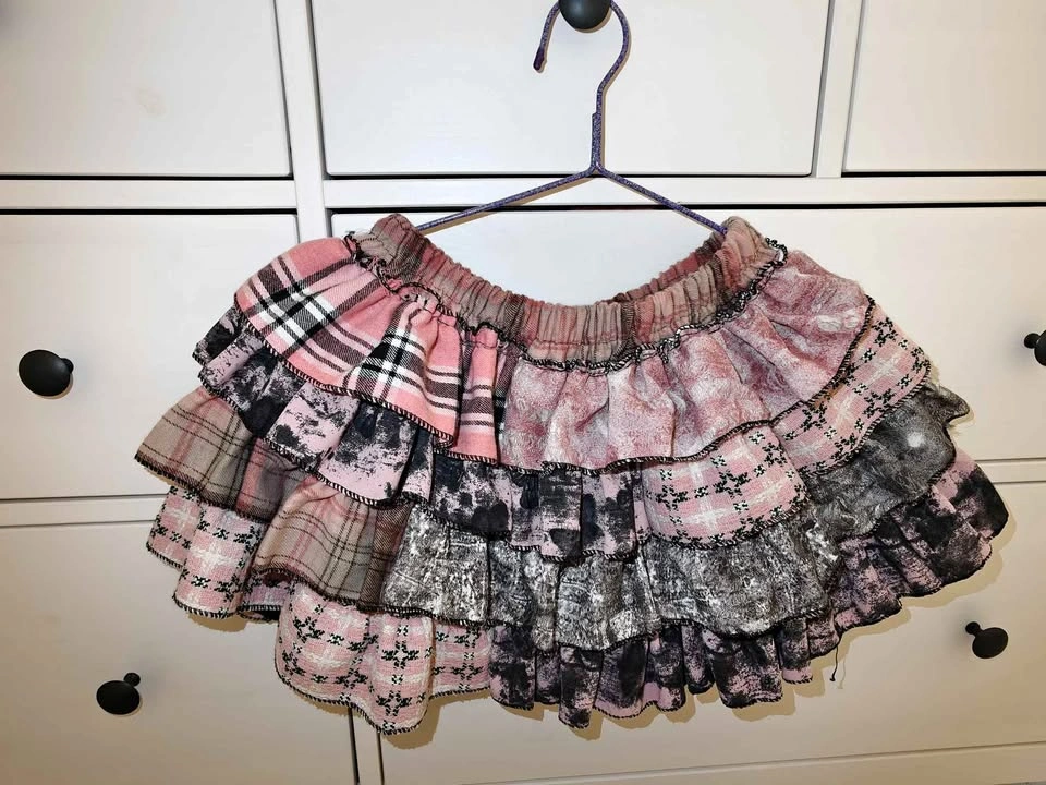 Pink Plaid Patchwork Tiered Ruffle Mini Skirt