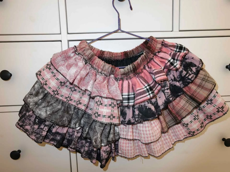 Pink Plaid Patchwork Tiered Ruffle Mini Skirt - photo 2
