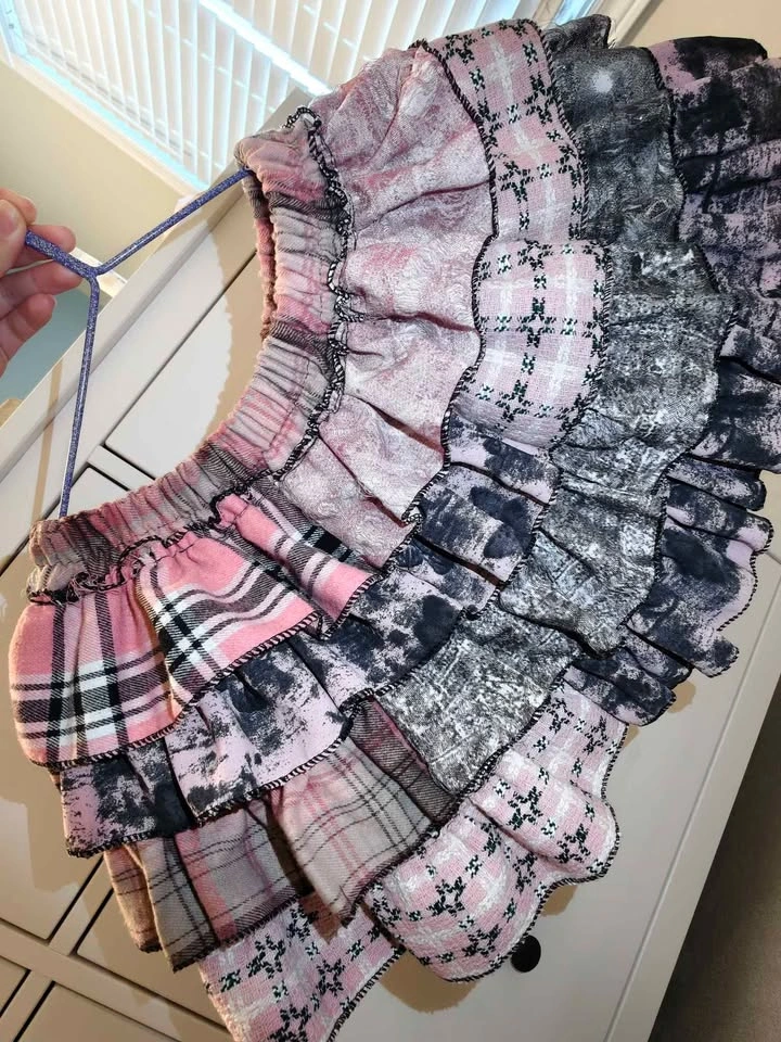 Pink Plaid Patchwork Tiered Ruffle Mini Skirt - photo 3