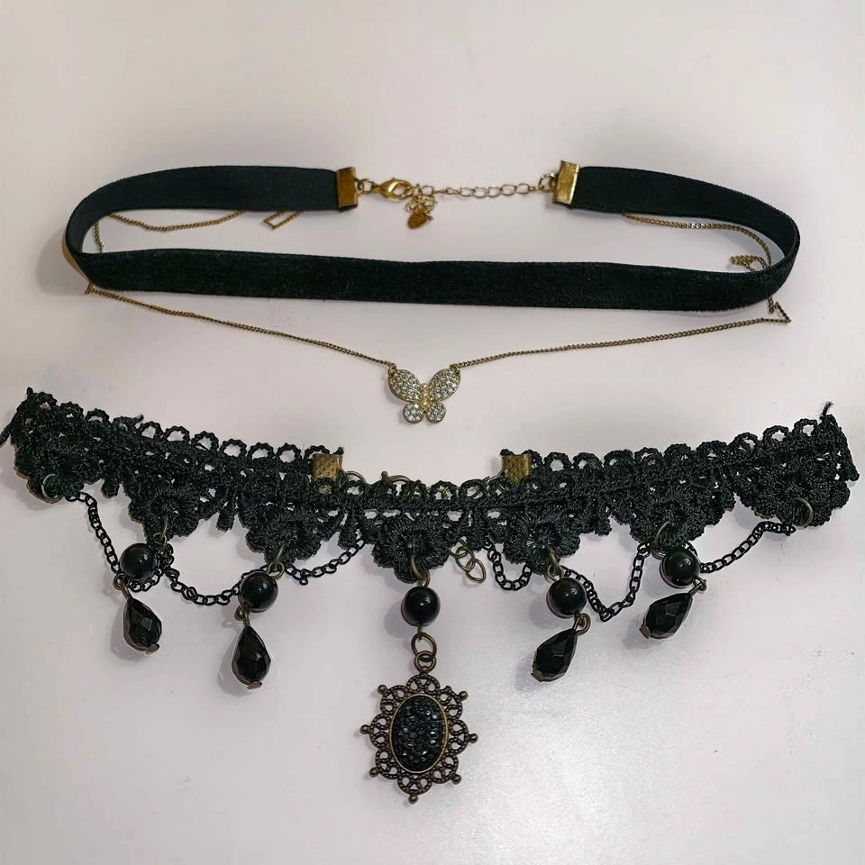 Set of 2 Black Choker Necklaces - Lace and Velvet - photo 2