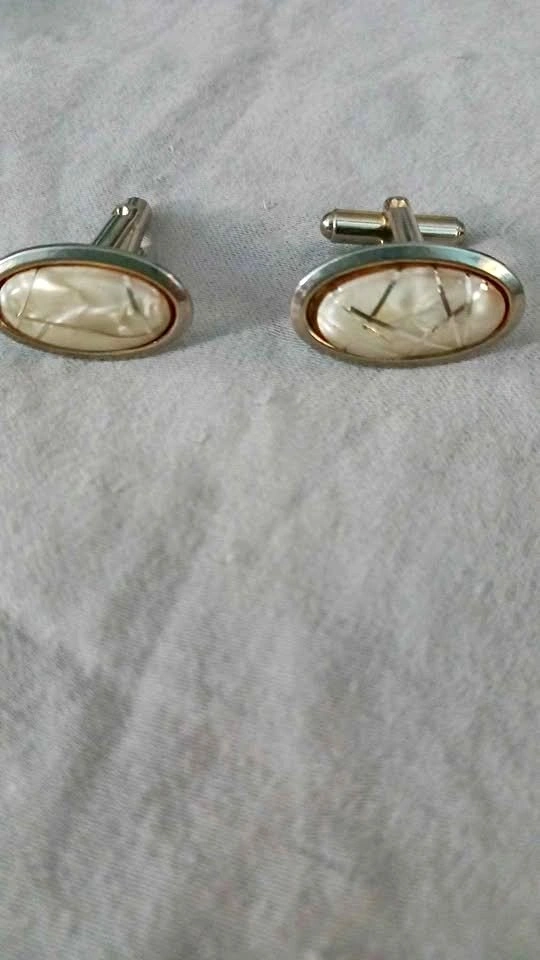 Vintage Gold Plated Oval Cream Stone Cufflinks