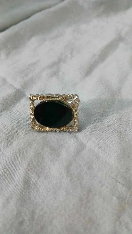 Vintage black stone in gold plated intricately carved cufflinks