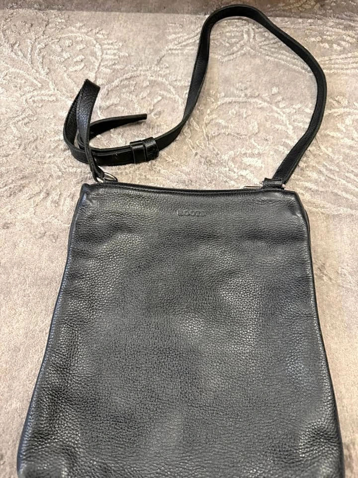 Roots Black Leather Crossbody Bag
