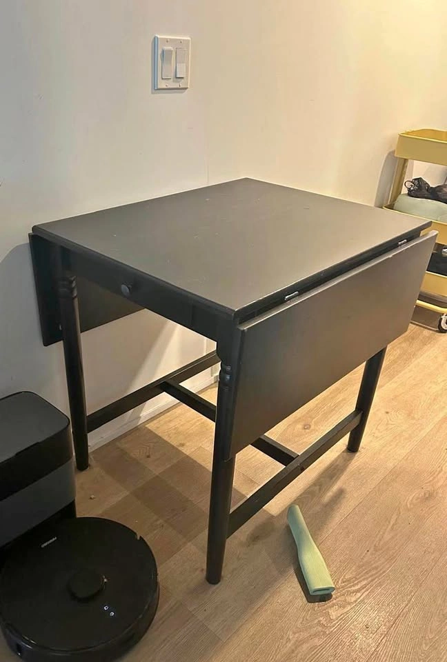 Extendable Solid Wood Black Drop-Leaf Dining Table or Desk