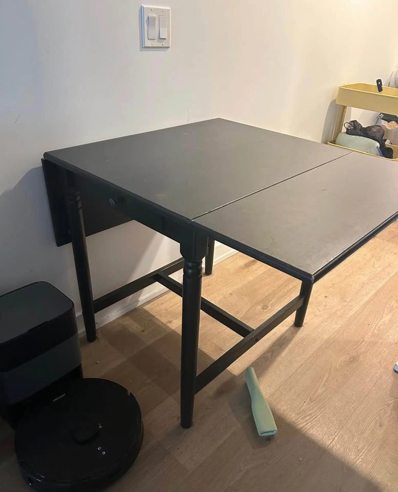 Extendable Solid Wood Black Drop-Leaf Dining Table or Desk - photo 2