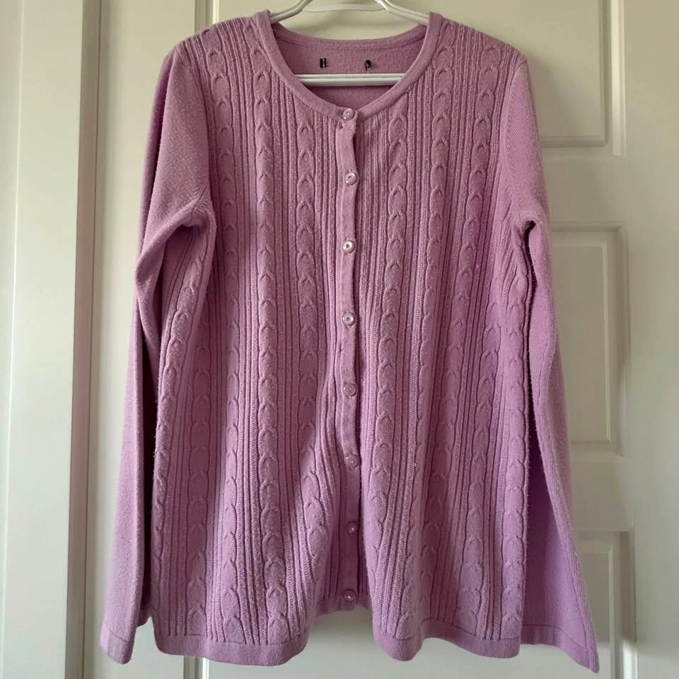 Dusty Pink Cable Knit Button-Up Cardigan – Approx. M/L
