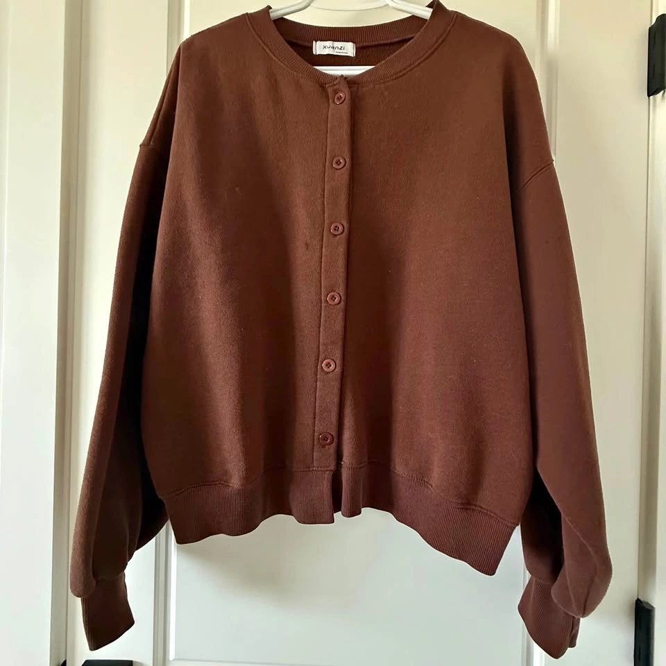 Brown Oversized Button-Up Cardigan Sweater